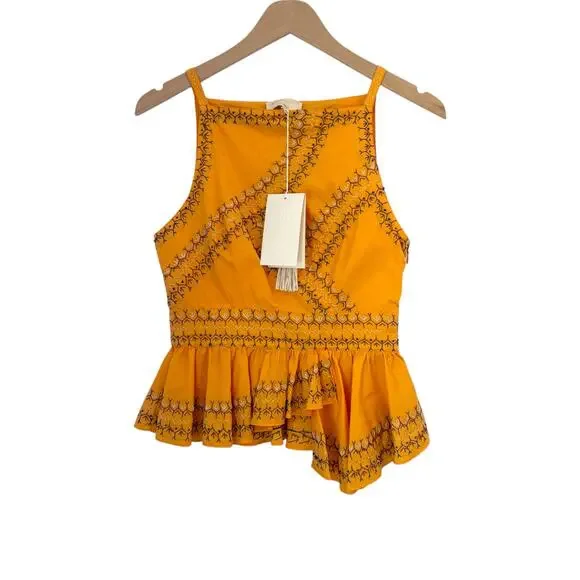 NWT Ulla Johnson Pilar Top in Papaya Size 2 Embroidered Peplum Top - Picture 3 of 12
